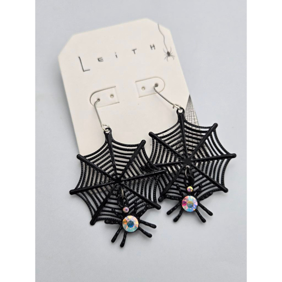 Leith Jewelry - Leith Black Spider Web Hook Earrings, Halloween, Goth, Fun NWT
